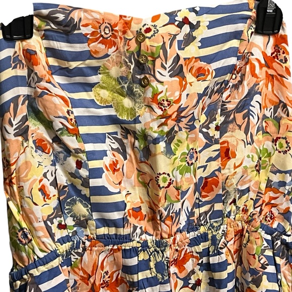 Floral and blue stripe Strapless romper - Picture 4 of 8